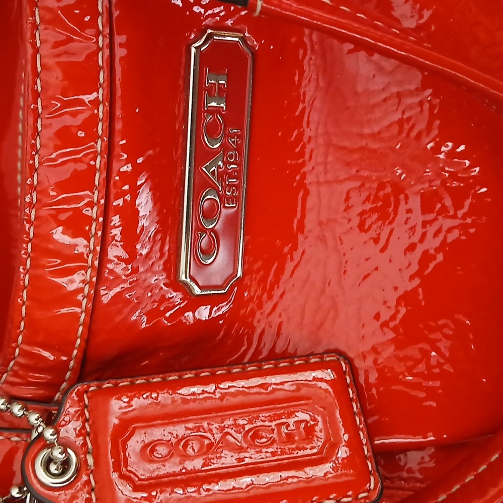 Coach Red Patent Leather Tote Bag - Picture 7 of 9